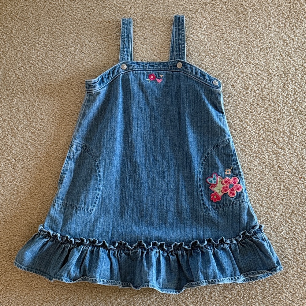 Hanna Andersson Blue Denim Overall Dress. Girls Size 5